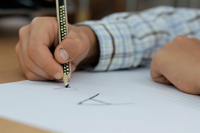 Student practising handwriting