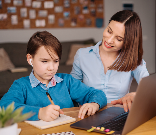 preteen-boy-uses-laptop-make-video-call-with-his-teacher-his-mother 1